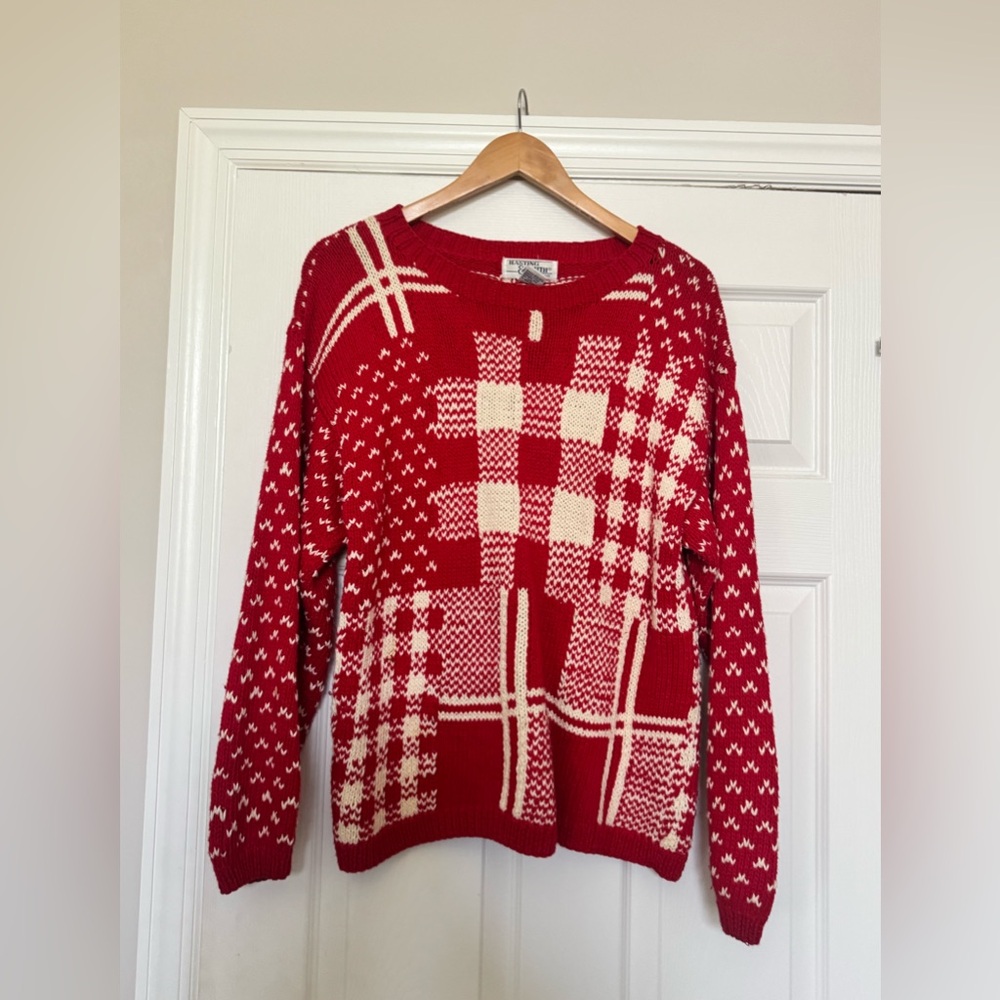 Vintage Hasting & Smith Red Cream Sweater Sz Medium